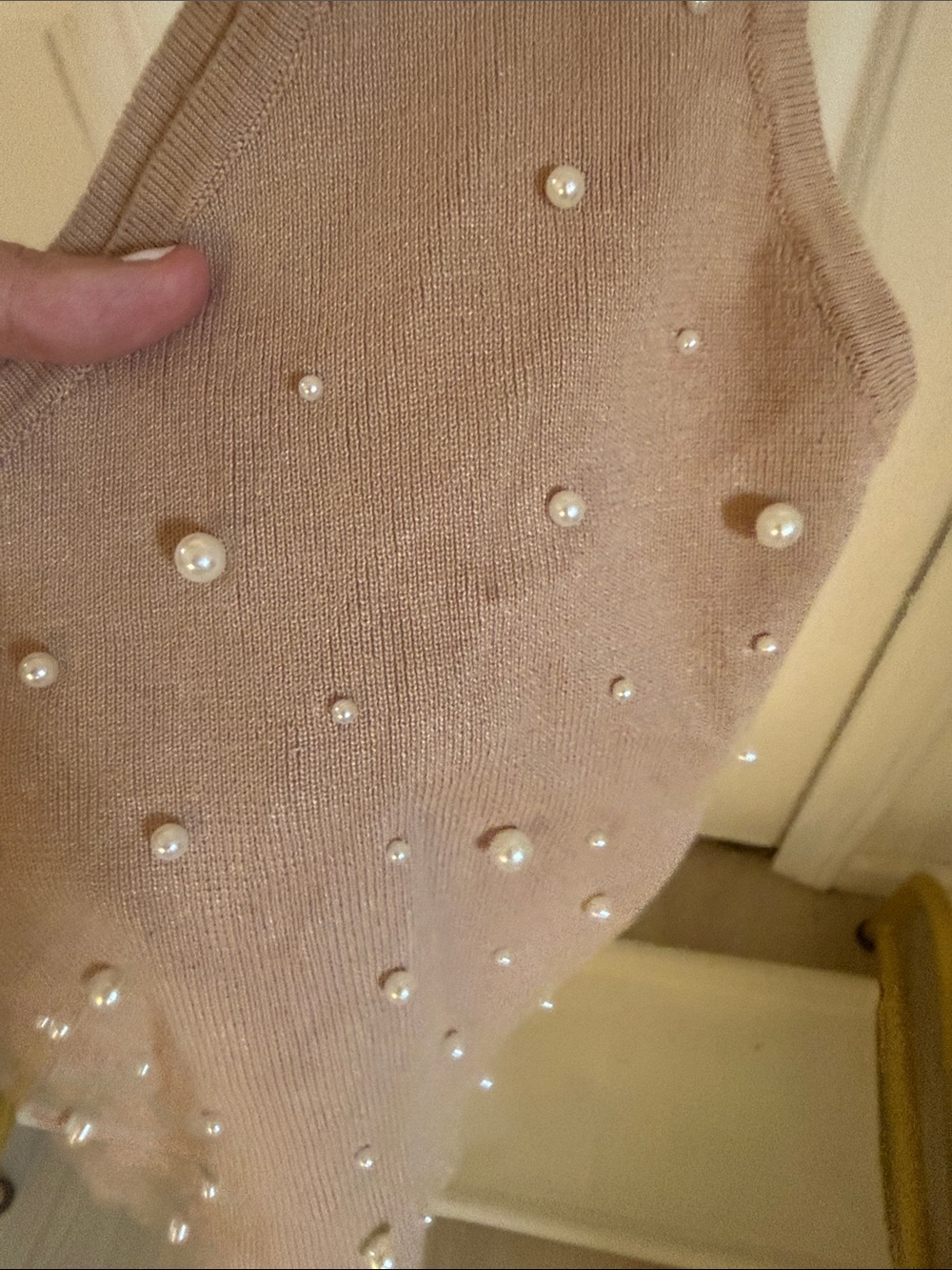 Love Tree Asymmetrical Pearl-Studded Crop Top in Blush Pink - Picture 3 of 5